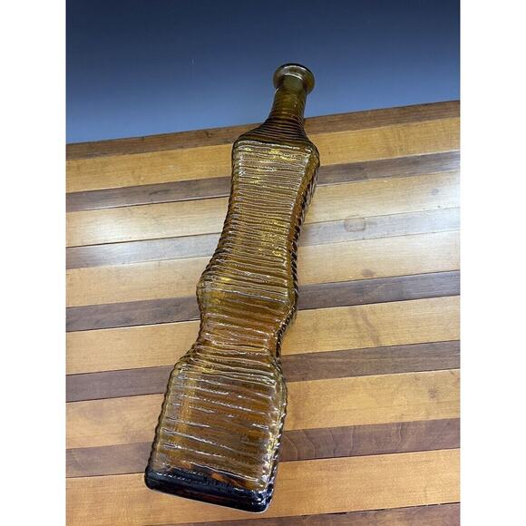 Empoli Bottle Decanter Ribbed Square Design 14" inches NO STOPPER Amber - Picture 9 of 11
